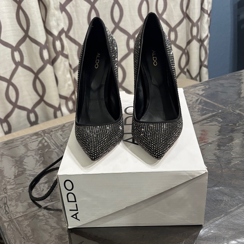 ALDO Black Rhinestone Pointed Toe Heels